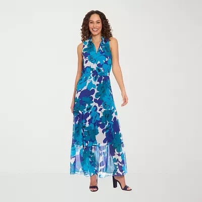 London Times Womens Sleeveless Floral Maxi Dress Petite