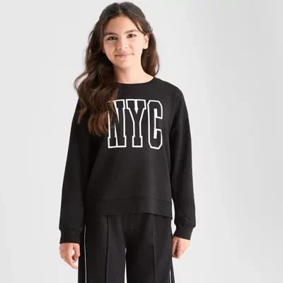 Xersion Little & Big Girls Super Soft Round Neck Long Sleeve Fleece Sweatshirt