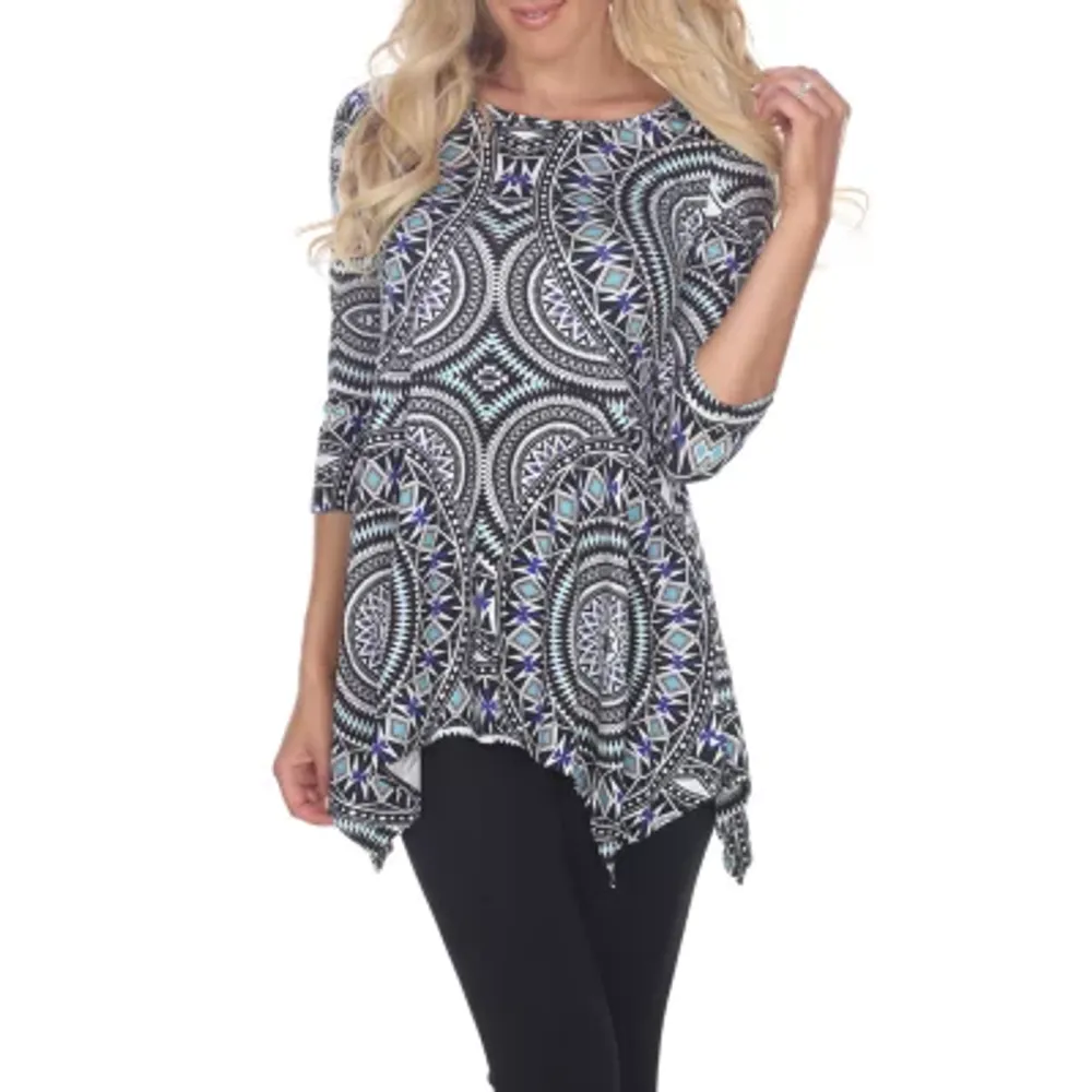 White Mark Womens Round Neck 3/4 Sleeve Tunic Top