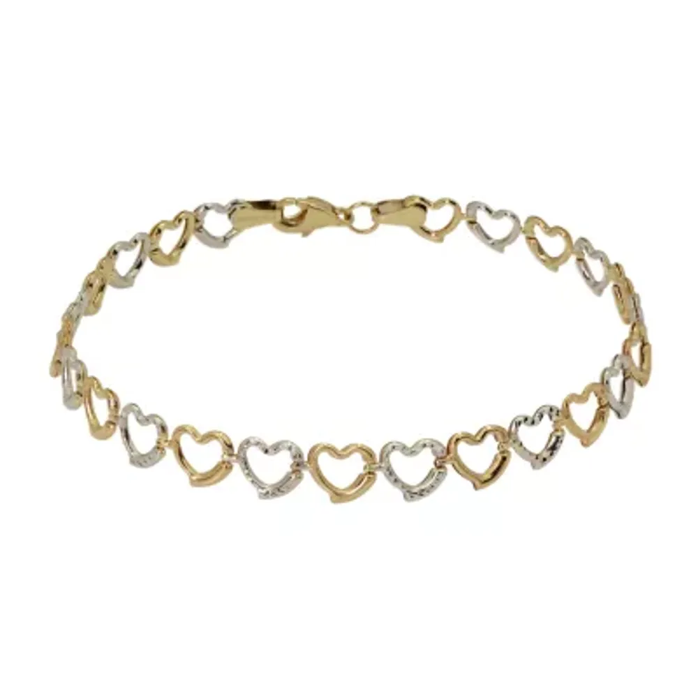 Gold Close Out Womens 10K Gold 7.5 Inch Heart Chain Bracelet