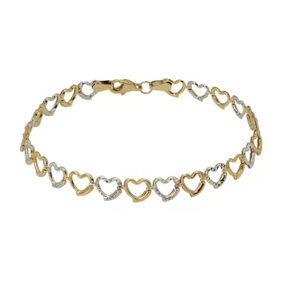 Gold Close Out Womens 10K Gold 7.5 Inch Heart Chain Bracelet