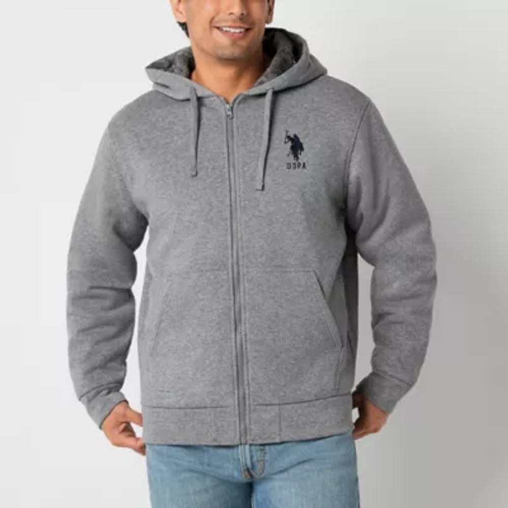 U.S. Polo Assn. Sherpa Mens Long Sleeve Embroidered Lined Zipper Hoodie