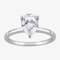 Womens Lab Created White Sapphire 10K Gold Solitaire Engagement Ring