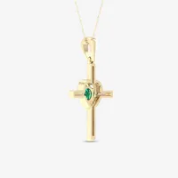 Womens Diamond Accent Genuine Green Emerald 10K Gold Cross Pendant Necklace