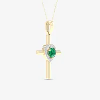 Womens Diamond Accent Genuine Green Emerald 10K Gold Cross Pendant Necklace