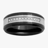 8MM 1/7 CT. T.W. Natural White Diamond Ceramic Stainless Steel Wedding Band