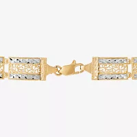 10K Two-Tone Gold Square Filigree 9mm Link Bracelet