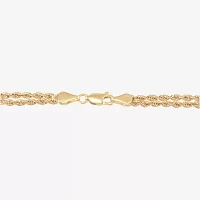 10K Gold 7.5 Inch Hollow Rope Heart Link Bracelet