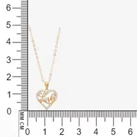 "Love" Womens White Cubic Zirconia 10K Gold Heart Pendant Necklace