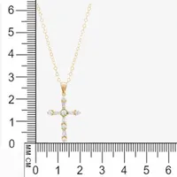 Womens White Cubic Zirconia 10K Gold Cross Pendant Necklace