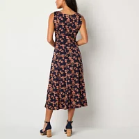 Perceptions Womens Sleeveless Floral Midi Fit + Flare Dress Petite