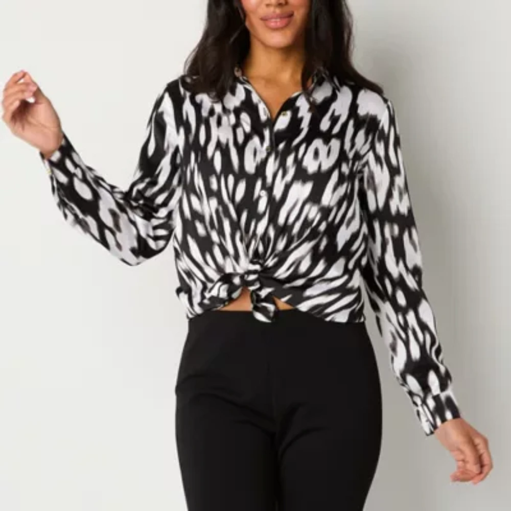 Bold Elements Womens Long Sleeve Satin Blouse