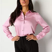 Bold Elements Womens Long Sleeve Satin Blouse