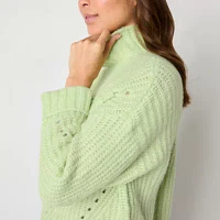 a.n.a Womens Mock Neck Long Sleeve Pointelle Pullover Sweater