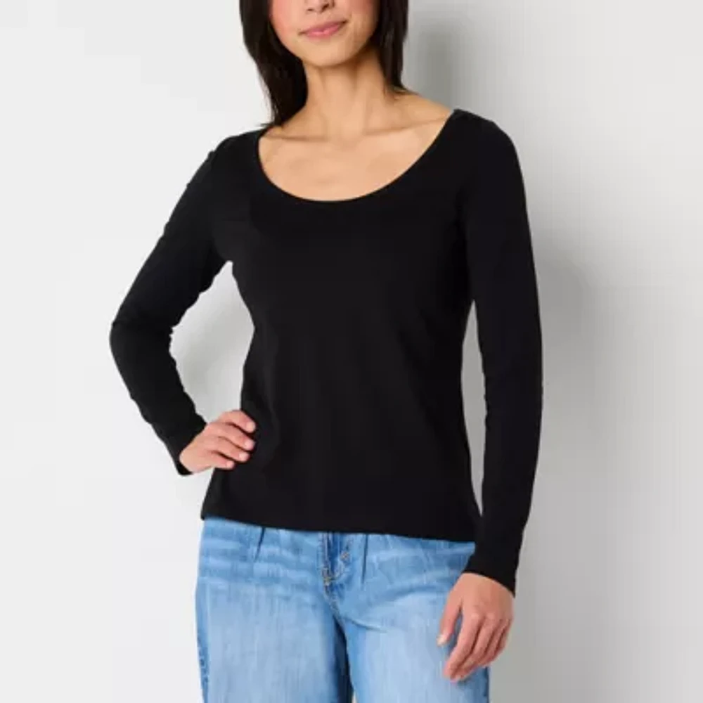 a.n.a Womens Scoop Neck Long Sleeve T-Shirt