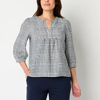 St. John's Bay Womens Split Crew Neck 3/4 Sleeve Blouse