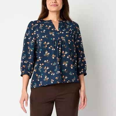 St. John's Bay Womens Split Crew Neck 3/4 Sleeve Blouse