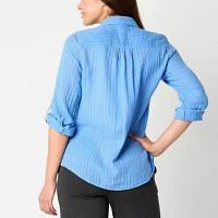 St. John's Bay Womens Long Sleeve Regular Fit Button-Down Shirt