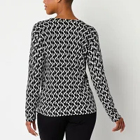 Liz Claiborne Womens Crew Neck Long Sleeve Geometric Pullover Sweater