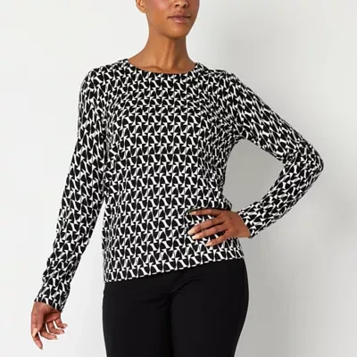 Liz Claiborne Womens Crew Neck Long Sleeve Geometric Pullover Sweater