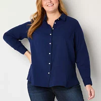 St. John's Bay Plus Womens Long Sleeve Regular Fit Button-Down Shirt