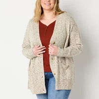 a.n.a Plus Womens Long Sleeve Button Open Front Cardigan