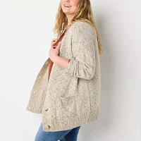 a.n.a Plus Womens Long Sleeve Button Open Front Cardigan