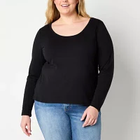 a.n.a Womens Plus Scoop Neck Long Sleeve T-Shirt