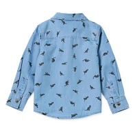 Okie Dokie Toddler & Little Boys Dino Print Long Sleeve Button-Down Shirt