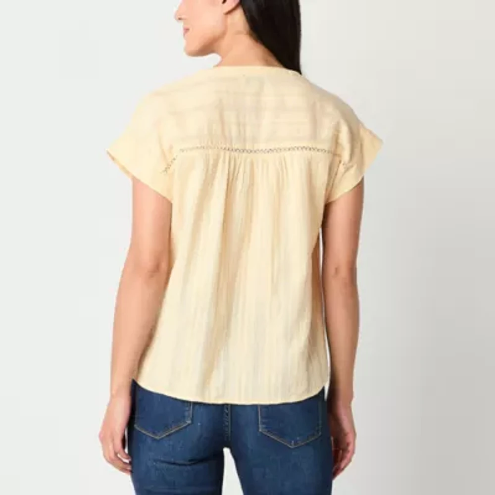 Frye and Co. Womens Split Crew Neck Short Sleeve Blouse