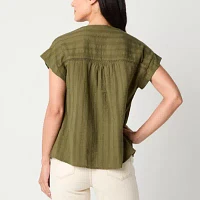 Frye and Co. Womens Split Crew Neck Short Sleeve Blouse