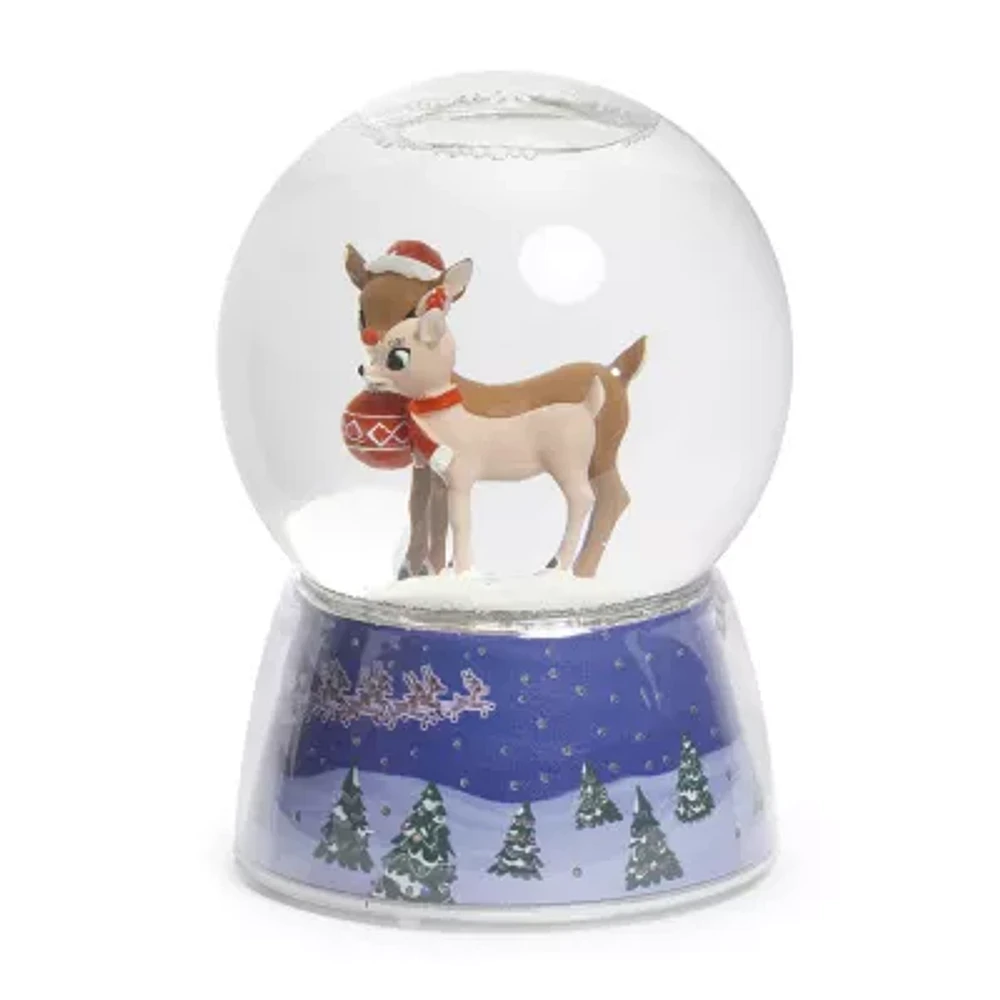 Roman 6in Musical Led Swirl Rudolph Dome Snow Globe