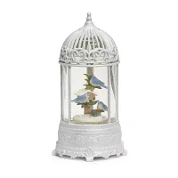 Roman 10in Led Swirl Bluebird Cage Christmas Tabletop Decor