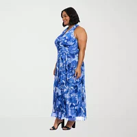 London Times Womens Sleeveless Floral Maxi Dress Plus