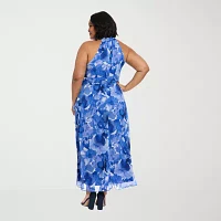 London Times Womens Sleeveless Floral Maxi Dress Plus