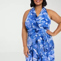 London Times Womens Sleeveless Floral Maxi Dress Plus