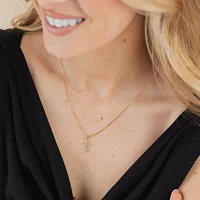 Womens 1/4 CT. T.W. Natural White Diamond 14K Gold Cross 18 Inch Pendant Necklace