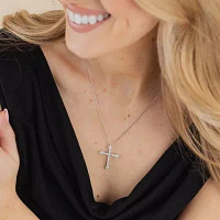 (H / Si2) Womens 1 CT. T.W. Lab Grown White Diamond 10K White Gold Cross 18 Inch Pendant Necklace