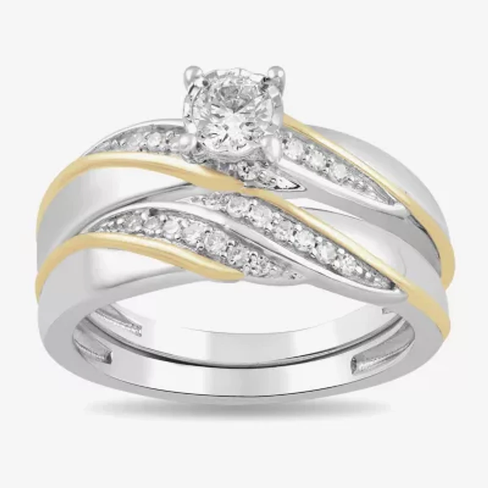 Womens 1/2 CT. T.W. Lab Grown White Diamond 14K Gold Over Silver Side Stone Bridal Set