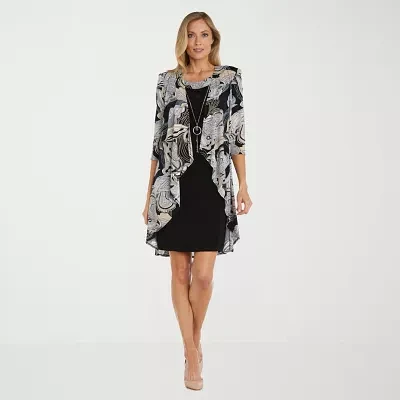 R & M Richards Womens Paisley Jacket Dress With Removable Necklace