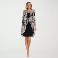 R & M Richards Womens Paisley Jacket Dress With Removable Necklace