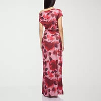 Premier Amour One Shoulder Womens Short Sleeve Floral Maxi Dress