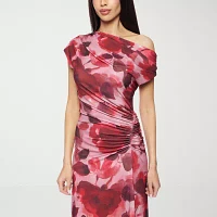 Premier Amour One Shoulder Womens Short Sleeve Floral Maxi Dress