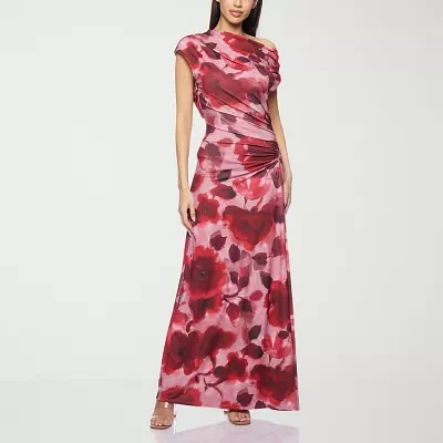 Premier Amour One Shoulder Womens Short Sleeve Floral Maxi Dress