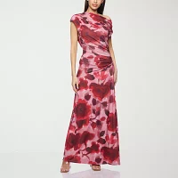 Premier Amour One Shoulder Womens Short Sleeve Floral Maxi Dress