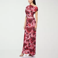 Premier Amour One Shoulder Womens Short Sleeve Floral Maxi Dress