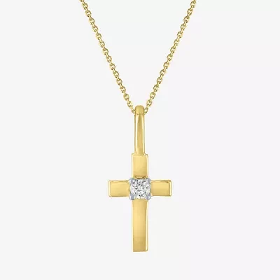 Cross (Gh / Si2 I1) Womens Diamond Accent Lab Grown White Diamond 10K Gold Cross 16 Inch Pendant Necklace