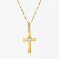 Cross (Gh / Si2 I1) Womens Diamond Accent Lab Grown White Diamond 10K Gold Cross 16 Inch Pendant Necklace