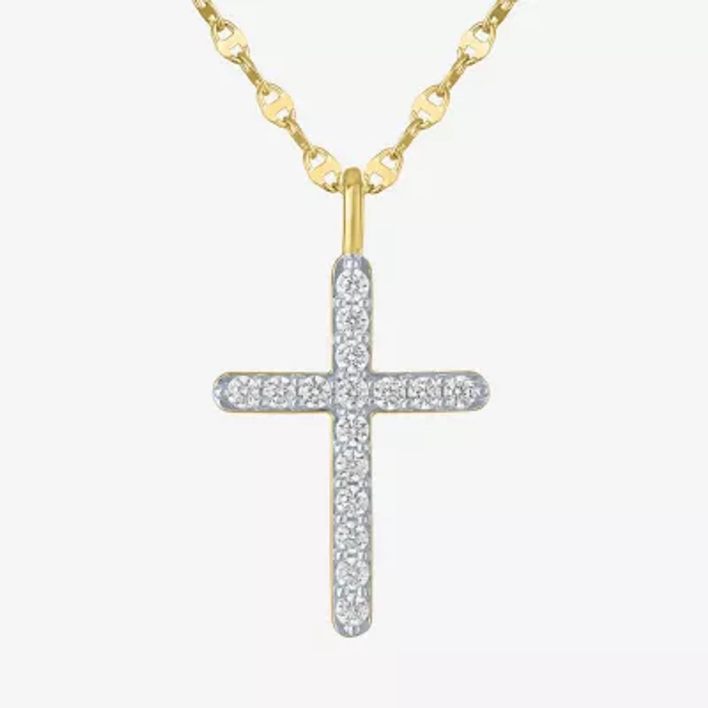 Cross (Gh / Si2 I1) Womens 1/3 CT. T.W. Lab Grown White Diamond 10K Gold Cross 16 Inch Pendant Necklace