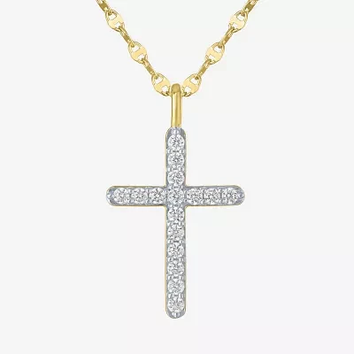 Cross (Gh / Si2 I1) Womens 1/3 CT. T.W. Lab Grown White Diamond 10K Gold Cross 16 Inch Pendant Necklace